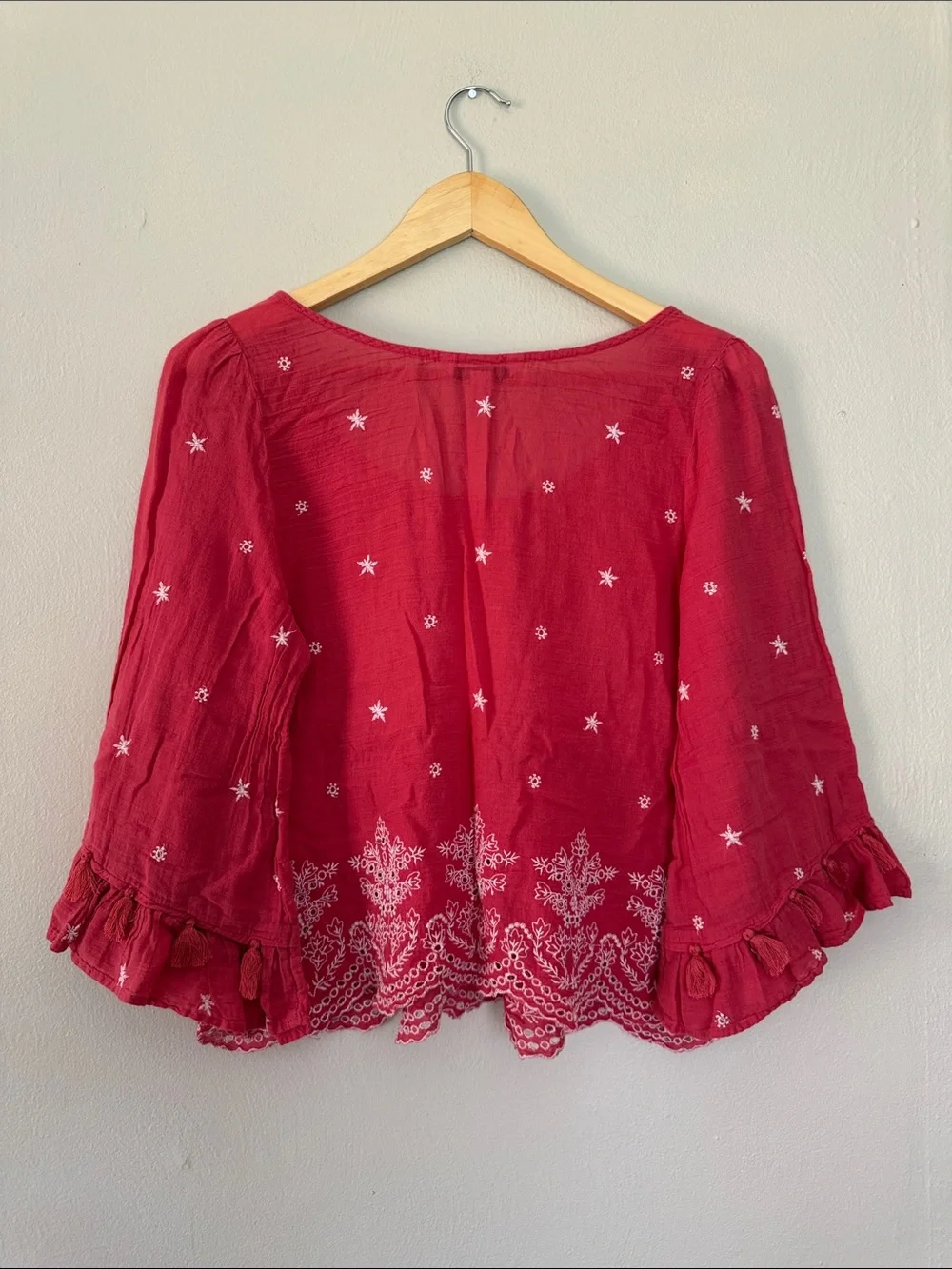 American Eagle Outfitters Red Embroidered Peasant Top medium - Picture 6 of 6